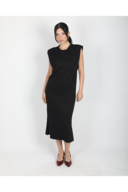 sachin and babi light blue dress deqfashion Black Modal Sleeveless Padded Midi Length Casual Loose Dress-  Trendyol