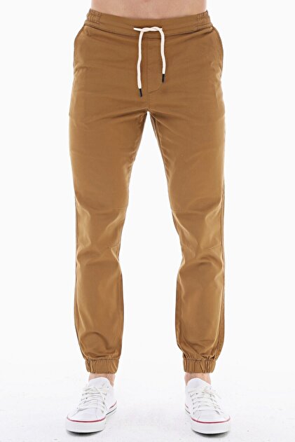 Men's Elastic Seasonal Gabardine Jogger Lace-Up Trousers C314-Camel