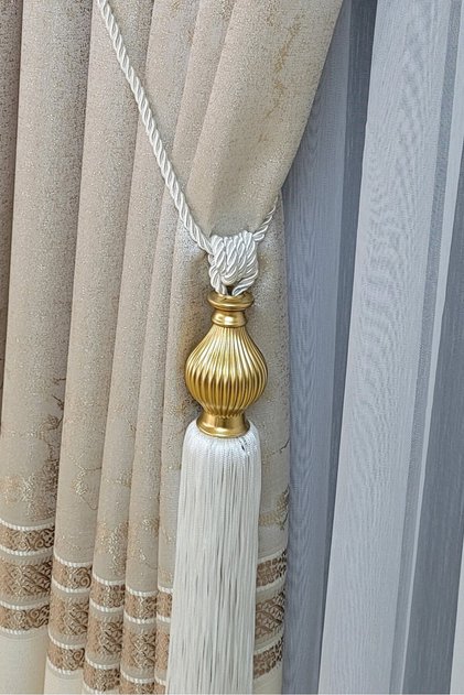 Kuka Braçol Perde Aksesuarı / Krem (Ekru) - Gold Kukalı / Perde Bağlama Aksesuar Aparatı