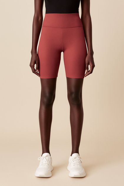 Women's High Waist Tight Ripped Ribbed Short Sports Leggings | Tile