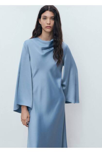 flared sleeve satin dress mango Atria Long Empire-Waist Open-Back Dress 6810H main image 1