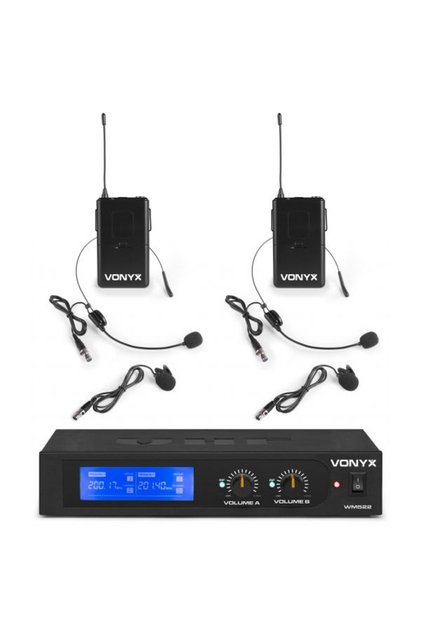 Set microfoane wireless Vonyx WM522B, lavaliera-headset, VHF