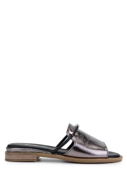 Women's Genuine Leather Anthracite Heeled Slippers