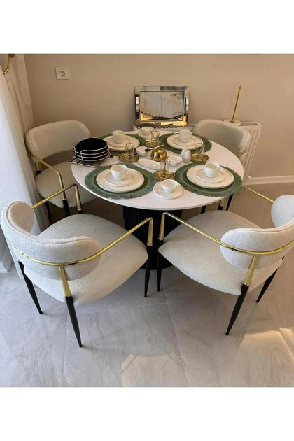 Gold Serisi Atlas (4 KİŞİLİK) Salon Takımı Bohem Lüks Cafe Restoran Mutfak