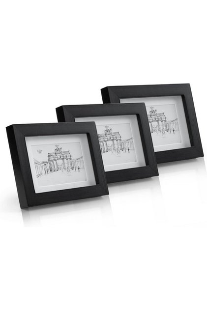 Set 3 rame foto cu panou de sticla 10 x 15 cm cu suport din lemn, negru,Casa Chic