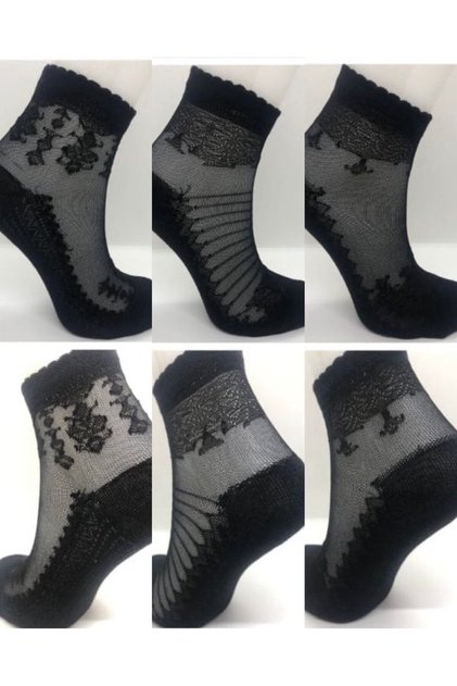 Women's Tulle Patterned Lace Top Combed Cotton 6-Piece Thin Summer Socks D-M