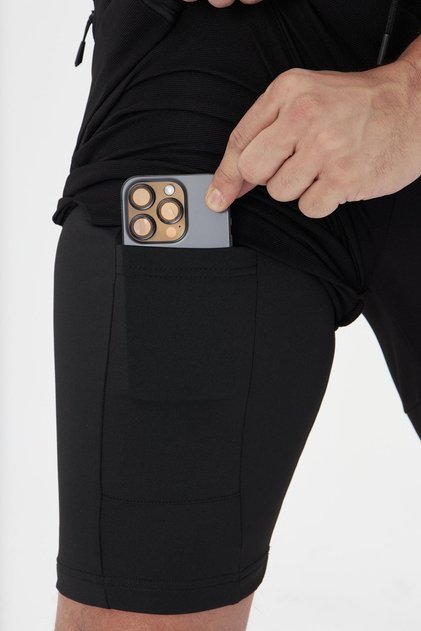 Men's Tights and Zippered Pocket Sports Shorts Black 5807-S