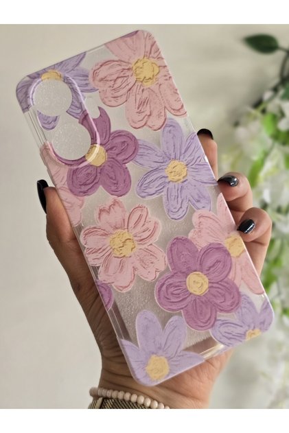Realme C55 Compatible Pastel Colorful Flowers Patterned Transparent Phone Case