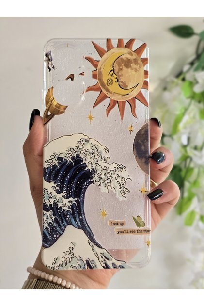 Realme C55 Compatible Wave and Sun Pattern Transparent Phone Case