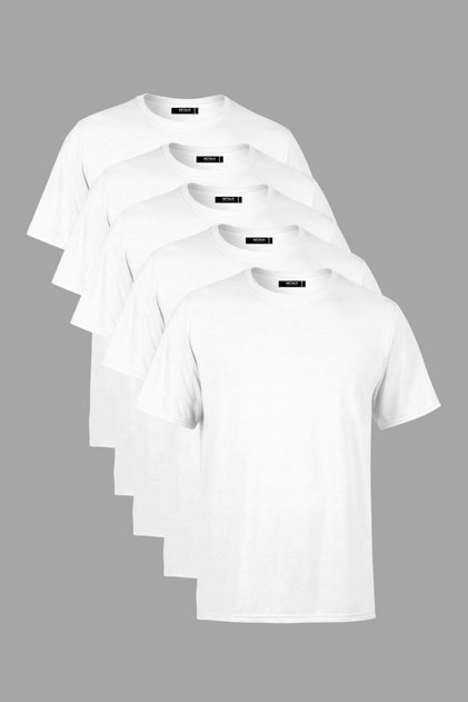 Erkek Çok Renkli %100 Pamuk T- Shirt Regular Fit Rahat Kesim Bisiklet Yaka 5'li Basic Tişört Paketi