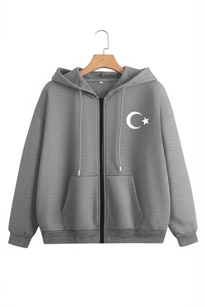 NO 601 Unisex Grimelanj Türk Bayraklı Fermuarlı Kapşonlu Hırka