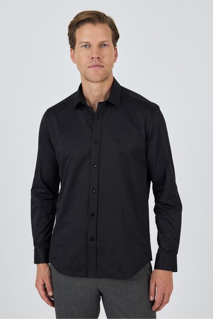 Men's Long Sleeve Hard Collar Cotton Slim Fit Shirt 1004250211
