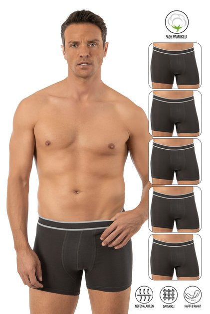 Özkan 11226 5 Pack Men's 95% Cotton Lycra Single Jersey Fabric Flexible Comfortable Boxer Shorts