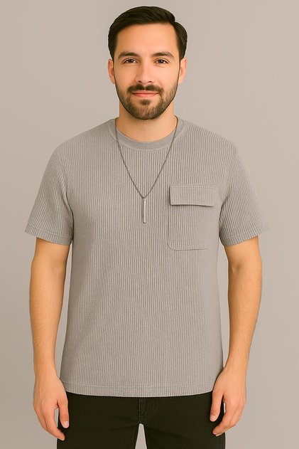 Men's Tshirt Necklace-Pocket Seersucker Lycra Fabric (Slim Fit)
