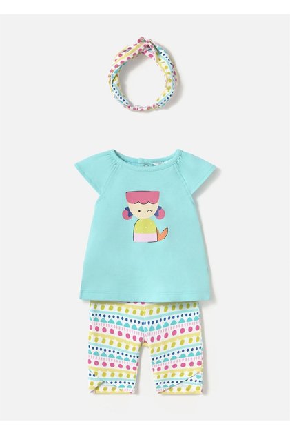 Baby Girl Hair Band T-Shirt Leggings Set Turquoise 1763
