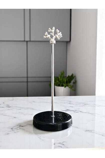 Paper Towel Holder Roll Napkin Holder Kitchen Accessory Ceramic Black Silver - Feray Home