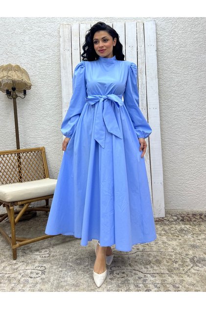 Φόρεμα Hijab Baby Blue Big Bow Poplin Flared