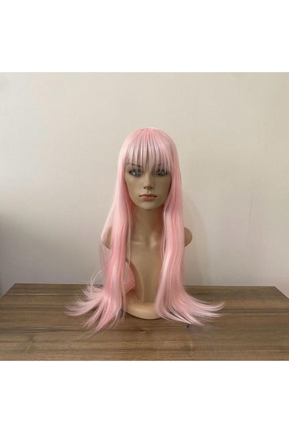 Açık Pembe Kahküllü Uzun Sentetik Peruk