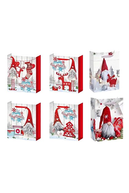 Set 6 pungi cadou din hârtie Flippy Gnome, model aleatoriu, pentru ambalare ușoară a cadourilor, 18,5 x 22,5 x 8,5 cm, Multicolor