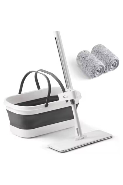 Mop Plat, VADER, cu Galeata Pliabila, 2 Rezerve din Microfibra, 127 cm Tija Telescopica, Utilizare
