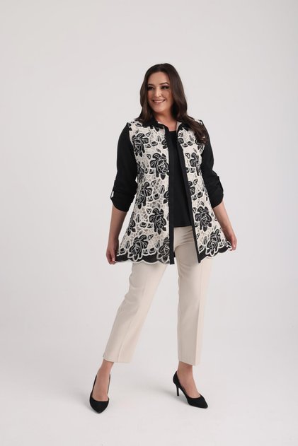 Women's Sleeveless Lycra Blouse Sleeve Fold Ruched Jacket Large Size 2 Piece Set