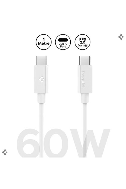USB-C to USB-C 1 Metre Kablo 60W Güç / PPS 2.0 Super Hızlı Şarj / 480 Mbps Type-C White - ACA08717