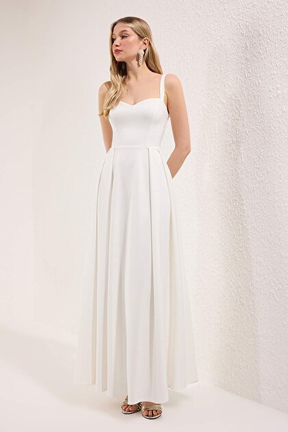 Trendyol Collection White A-Line Back Bow Detail Woven Long Stylish Evening  Evening Dress & Graduation Dress Tprss25Ae00020- Trendyol