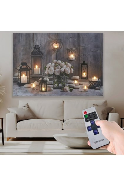 Led Işıklı Uzaktan Kumandalı Mumlar Kanvas Tablo