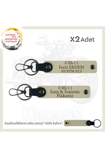 X2 Keychain, S Coffee-Sk, Motorcycle Dad Birthday Gift Name Plate 0 Rh (-) Blood Group Written