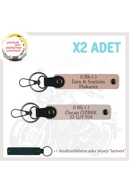 Name Plate and 0 Rh (-) Blood Group Written X2 Keychain Set, Yavruağzı-Pudra-Laci, Special for Speed Lovers