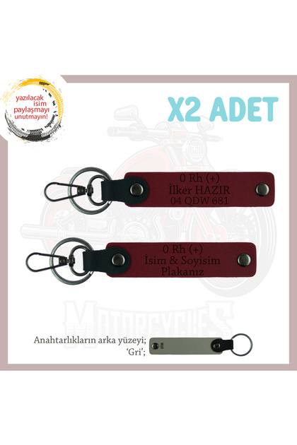 Name Plate and 0 Rh (+) Blood Group for Speed Lovers, Personal, Emergency Leather X2 Keychain, Burgundy-Gr