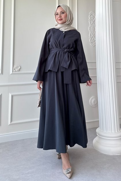 Wide Sleeve Modal Anthracite Skirt Suit