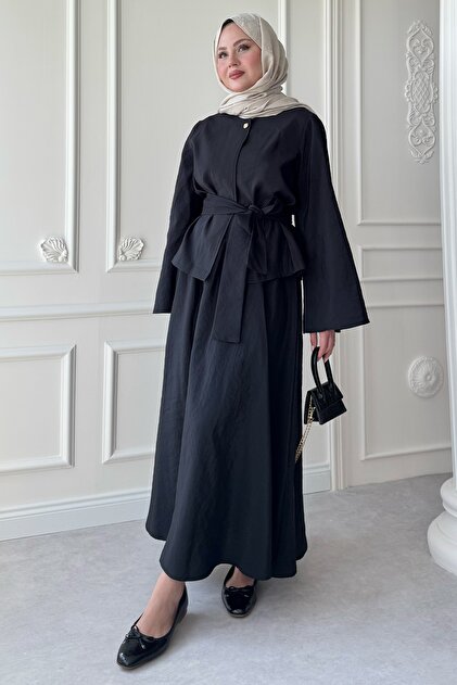 Wide Sleeve Modal Black Skirt Suit