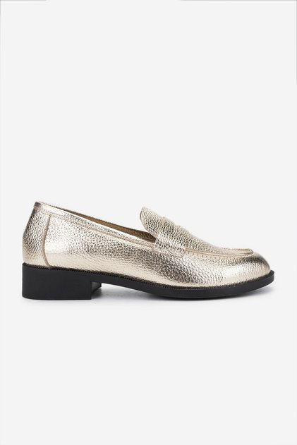 Kadın Hakiki Deri Dore Loafer Ayakkabı