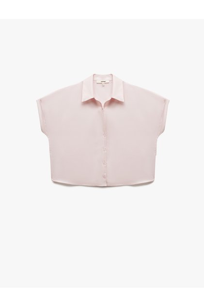 Loose Fit Short Sleeve Classic Collar Satin Shirt