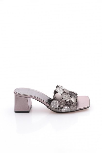 K1055 Women's Stone Decorated Heeled Slippers