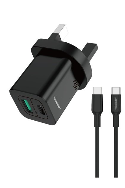 شاحن منزلي PD وUSB مع كابل من النوع C إلى النوع C بقوة 30 وات