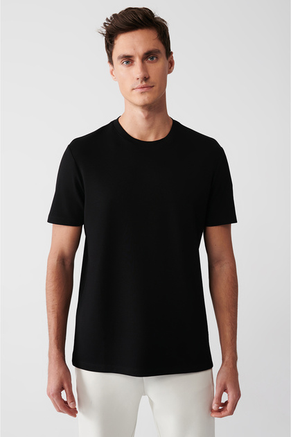 Avva Erkek Siyah Bisiklet Yaka Yumuşak Tuşeli T-Shirt A31Y1003