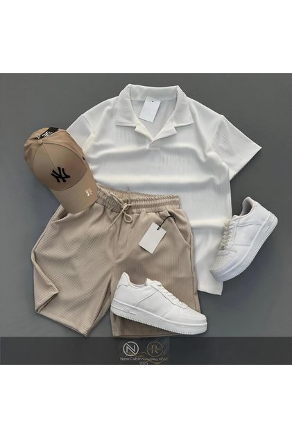Ribbed Ottoman Premium Fabric Polo Collar Unisex T-Shirt and Shorts Set