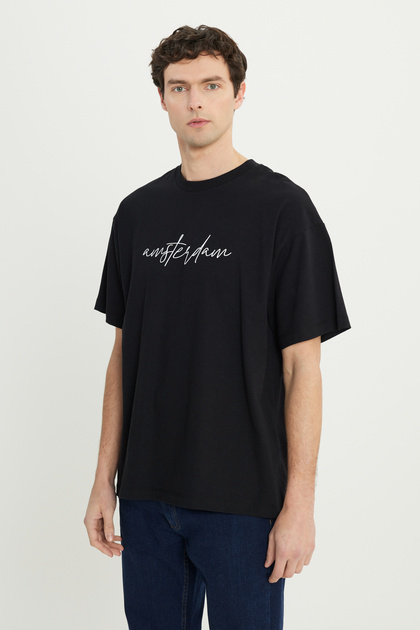 AC&Co / Altınyıldız Classics Erkek Siyah-Beyaz Oversize %100 Pamuk