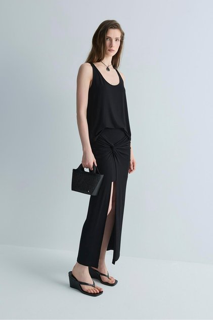 Black Agni Tencel Knotted Skirt