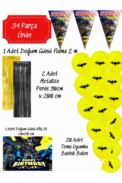 Betmen Doğum Günü Parti Malzemeleri Süsleri Seti