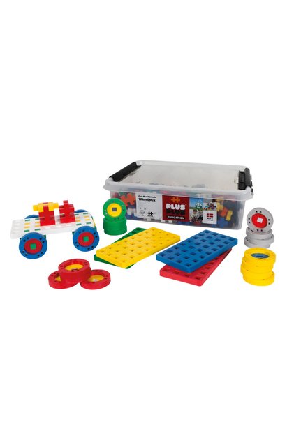 Set constructie educativ Plus-Plus, 200 piese mari, mix, cu roti si placi de baza