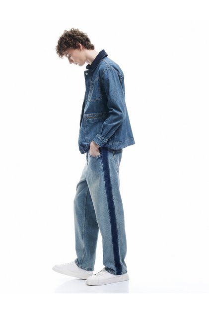 Cotton Oversize Long Sleeve Zipper Detailed Denim Jacket