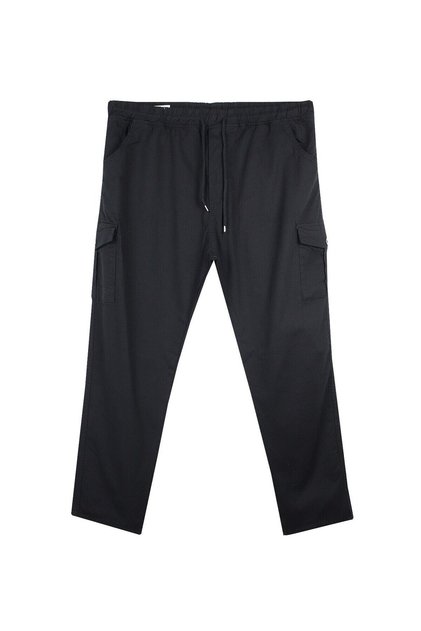 Men's Large Size Gabardine Trousers Black Suitable for 100-180 Kilos with Cargo Pocket