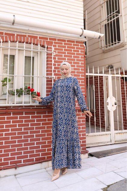 Gathered Skirt Viscose Patterned Dress