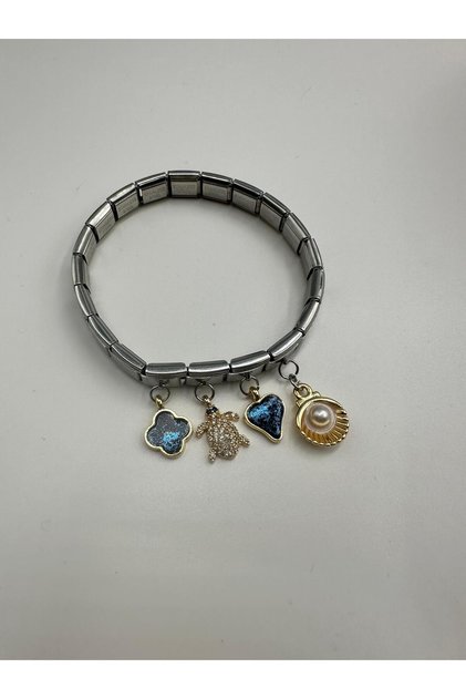 Star Heart Caretta Turtle with Oyster Pearl 4 Charms Steel Bracelet Trend