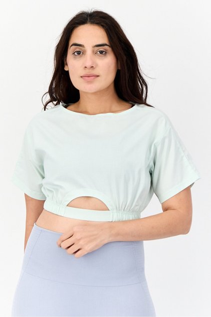 Women Sportswear Fit Short Sleeves Outdoor Crop Top, Mint Green