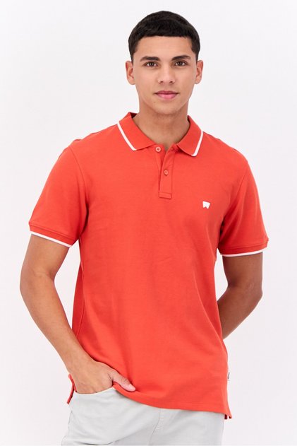 Men Regular Fit Embroidered Short Sleeves Polo Shirt, Pale Red/white
