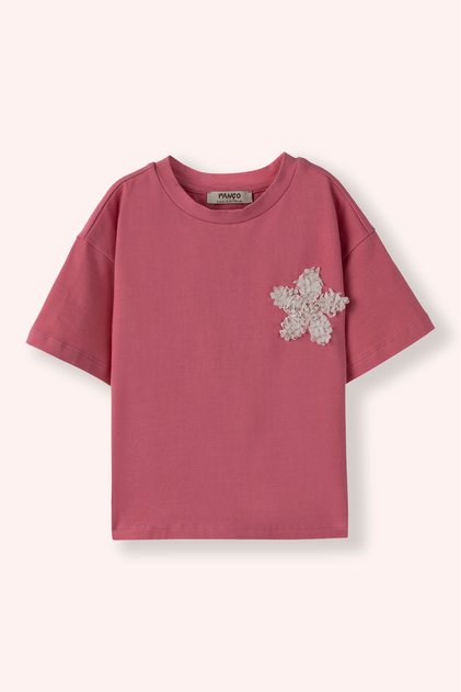 Baby Girl Embroidery Detailed Fuchsia T-Shirt